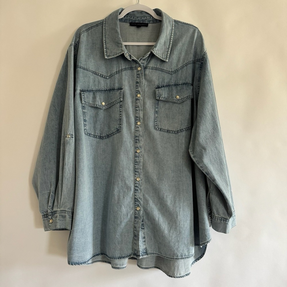 Jane & Delancey Denim Chambray Long Sleeve Button Up Pearl Snap 3X Closet Staple